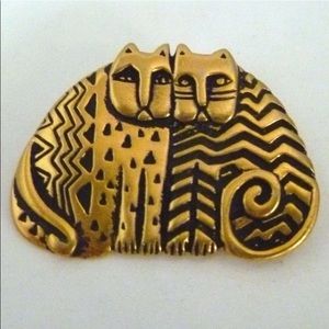 VINTAGE LAUREL BURCH “KINDRED CATS”GOLD-TONE & BLACK BROOCH 2 KITTIES EUC!